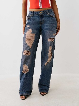 DISTRESSED MID RISE RELAXED STRAIGHT JEAN