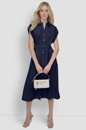 BUTTON-FRONT MIDI COMMUTER DRESS VIEW 1 | MIDI DRESSES