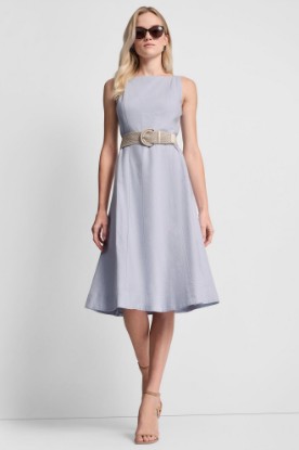 LINEN-BLEND MIDI FIT & FLARE DRESS VIEW 1 | MIDI DRESSES