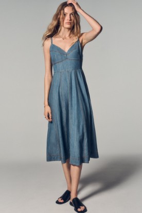 DENIM MIDI FIT & FLARE DRESS VIEW 1 | MIDI DRESSES