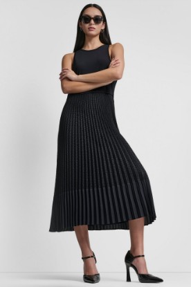 PLEATED MIXED MEDIA MIDI DRESS VIEW 1 | MIDI DRESSES