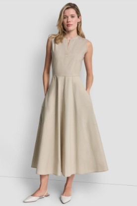 POPLIN V-NECK MIDI DRESS VIEW 1 | MIDI DRESSES
