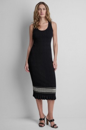 RIBBED COTTON-BLEND STRIPE MIDI SWEATER DRESS VIEW 1 | MIDI DRESSES