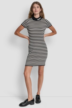 LUREX STRIPE MOCK NECK LOGO DRESS VIEW 1 | MINI DRESSES