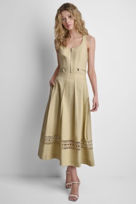 LINEN-BLEND LOOP LACE-TRIMMED PLEATED MIDI SKIRT VIEW 1 | Skirts