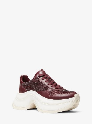 Arla Embellished Leather Trainer in OXBLOOD | Michael Kors