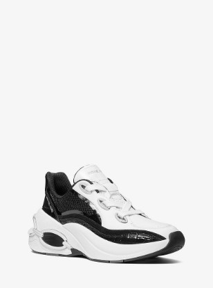Toni Mixed-Media Trainer in BLACK/WHITE | Michael Kors