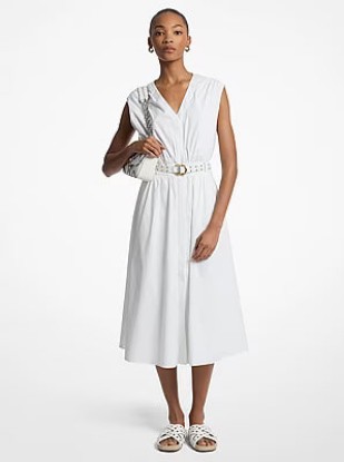Picture of Stretch Cotton Poplin Belted Midi Dress