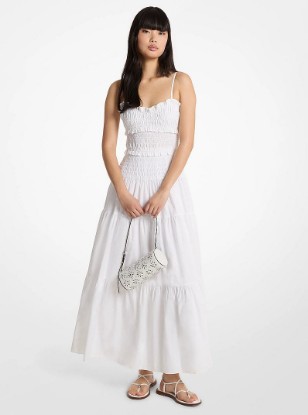 Smocked Cotton Poplin Maxi Dress in WHITE | Michael Kors