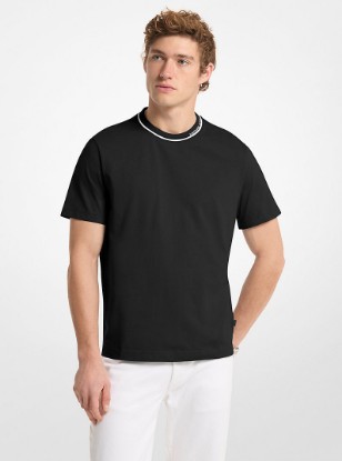 Logo Trim Cotton Jersey T-Shirt in BLACK | Michael Kors