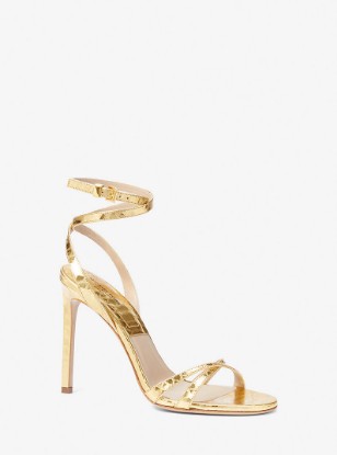 Chrissy Metallic Python Embossed Leather Sandal in GOLD | Michael Kors