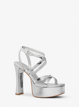 Picture of Paola Metallic Snake Embossed Leather Platform Sandal