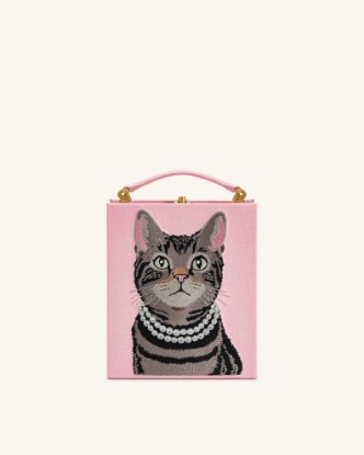 Picture of Taya Tabby Cat Pattern Book Shape Clutch Bag - Pink