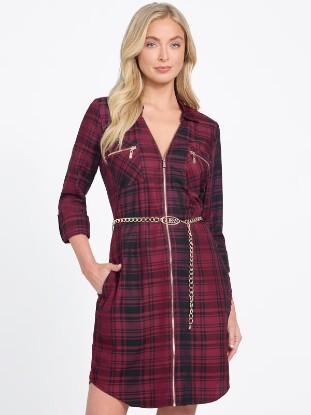 Picture of Elina Plaid Shirtdress - Red