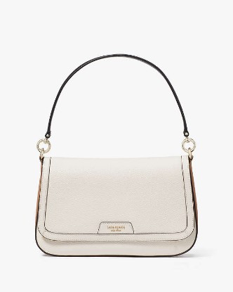 Kate Spade,Hudson Colorblocked Convertible Flap Shoulder Bag,Leather,Shoulder Bag,Faux Leather,Color Block,Adjustable,Gold...,Cream