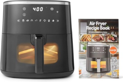 Picture of Amazon Basics 4.4-Quart Digital Air Fryer with Easy View Window, 8 Preset Menus, Digital Touch Controls, 140℉-400℉ Temperature Range, 1400W, Black