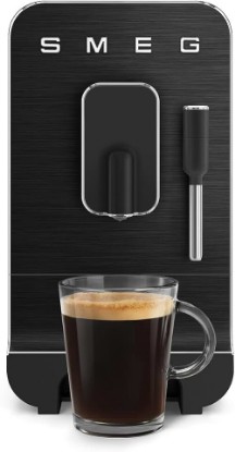 Picture of Smeg BCC12FBMUS Automatic Espresso Machine with Steam Stick 8 Coffee Drinks Thermoblock Heating System Built-in Coffee Grinder Aesthetic Style All Black