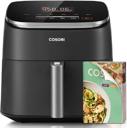 Picture of Cosori TurboBlaze Air Fryer, 9-in-1, 6 Qt, PFAS-Free Ceramic Coating | 90°–450°F, 5 Level Fan Speeds, 9 in 1 Air Fry, Roast, Bake, Broil, Dry, Frozen, Proof, Reheat, Keep Warm, Safety lock, 1725W