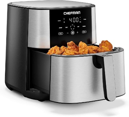 Picture of Chefman Air Fryer 8 Qt | TurboFry® 4-in-1 with 450°F Hi-Fry Option for Crispier Results | Bake, Dehydrate, Frozen | XL Nonstick Dishwasher-Safe Basket | Stainless Steel