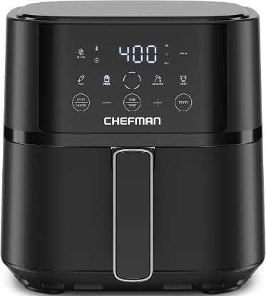 Picture of Chefman Air Fryer – 4 QT Compact Airfryer for Quick & Easy Meals in Minutes, Features Hi-Fry Technology for Extra Crisp, Touchscreen Controls with 4 Presets, Nonstick & Dishwasher Safe Basket - Black