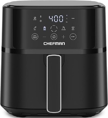 Picture of Chefman Air Fryer – 6 QT Compact Airfryer for Quick & Easy Meals in Minutes, Features Hi-Fry Technology for Extra Crisp, Touchscreen Controls with 4 Presets, Nonstick & Dishwasher Safe Basket - Black