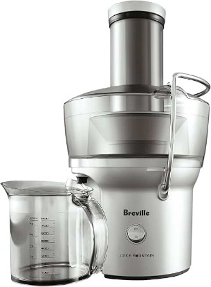 Picture of Breville BJE200XL Juice Fountain Compact Centrifugal Machine, Silver | Juice whole produce quietly with juicer's 3 in wide chute | Space-saving design for small kitchens | 25 fl oz capacity