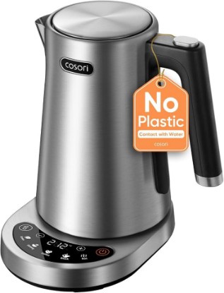 Picture of Cosori Stainless Steel Electric Kettle with Temperature Control, 1.7L | No Plastic Contact with Water, 5 Presets, ±5°F Temp Control, 60-Min Keep Warm, Dual Lid Opening, Tea, Coffee & Hot Water
