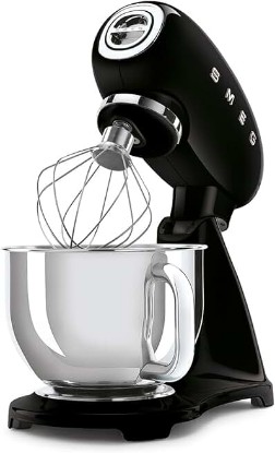 Picture of Smeg SMF03 Stand Mixer – 5 Qt Tilt-Head Mixer with Stainless Steel Bowl, 10 Speeds, Retro 50s Vintage Style – Black