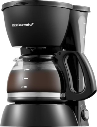 Picture of Elite Gourmet EHC4128 Automatic 4-Cup Drip Coffee Maker, Black | Glass carafe, Pause N Serve, reusable filter, On/Off switch, and Keep Warm with water level indicator