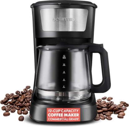 Picture of Gourmia 12 Cup One-Touch Coffee Maker – Pause and Serve with Automatic Keep Warm, Easy View Water Window, Compact Design, Stainless Steel Accents, Black