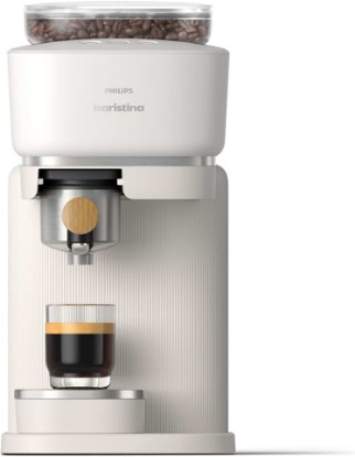 Picture of PHILIPS Baristina Espresso Machine, Grind, Tamp & Brew Coffee Beans in One Swipe, Compact, 16 Bar Pump Pressure, Automatic Grinder, Natural White with Ash Wood Portafilter (BAR302/20)