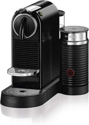 Picture of Nespresso CitiZ Coffee and Espresso Machine by De'Longhi with Milk Frother, Black, 9.3 x 14.6 x 10.9 inches | Limousine black espresso machine with integrated milk frother for cappuccinos and lattes. 19 bar pump with fast heat-up.