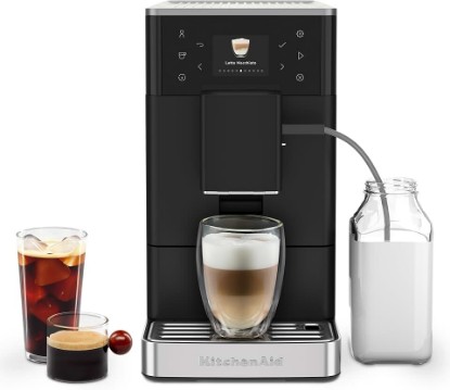 Picture of KitchenAid Fully Automatic Espresso Machine KF3 With Iced Coffee, KES8453 | 15+ Hot and Iced Coffee Options, Auto Milk System, Built-in Grinder, Black Matte