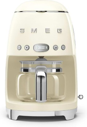 Picture of Smeg 50's Retro Style Aesthetic Drip Coffee Machine with 10 Cup Glass Carafe, Auto Start Feature, Keep Warm Plate, and Two Coffee Strength Settings (Cream)