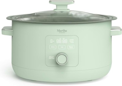 Picture of Martha Stewart 8 Quart Slow Cooker, Ceramic Nonstick Crock, Honeydew | 6 Modes, Delay Timer, Keep Warm, Dishwasher Safe Bowl & Glass Lid, Stovetop & Oven Safe Removable Pot, Simmet, Reheat, Warm