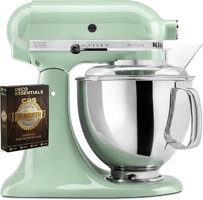 Picture of KitchenAid Artisan Series 5 Quart Tilt Head Stand Mixer with Pouring Shield KSM150PS, Pistachio Bundle with Deco Essentials Exclusive CPS 1 Year Extended Protection Pack