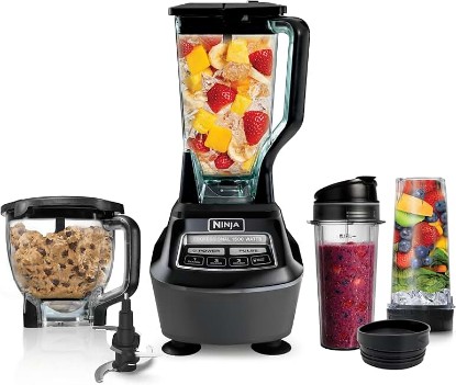 Picture of Ninja Mega Kitchen System, 1500W, 72oz Pitcher, 8-Cup, Black, BL770 | 1500W all-in-one blends smoothies, processes salsa & dough. 72-oz pitcher, 8-cup processor bowl, (2) 16-oz cups.