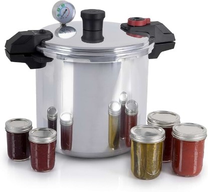 Picture of T-Fal 22-Quart Aluminum Pressure Canner, 3 PSI Settings, Home Canning, Includes Racks & Canning Guide, Large Capacity, Pressure & Water Bath Canning for Vegetables, Meats, Seafood & Fruits, Silver