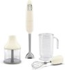 Picture of Smeg Handheld Immersion Blender with Beaker, Chopping Bowl w/Lid, Wire Whisk, 5 Speed Controls, made with Stainless Steel Blades and Ergonomic Design (Cream)