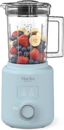 Picture of Martha Stewart 50oz Countertop Blender, 3 Speeds, 5 Presets, Sky Blue | BPA-Free Pitcher, Smoothies, Margaritas, Milkshakes & Ice Crushing, Stainless Steel Blades, Auto-Clean, Dishwasher-Safe Parts
