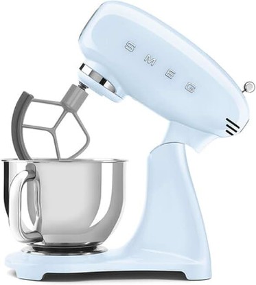 Picture of Smeg SMF05 Forte 5-Qt Stand Mixer with 750W Motor, Smooth Start & SteadyMix, Flex Edge Beater, 10 Speeds, Stainless Steel Bowl – Retro 50’s Style Planetary Mixer for Dough, Baking & Desserts-Blue
