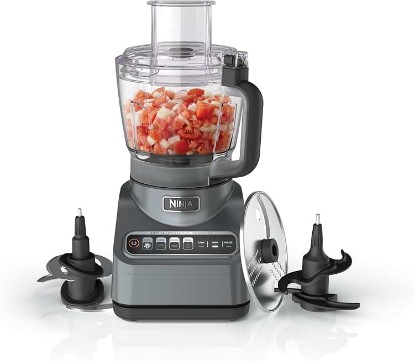 Picture of Ninja Professional Plus Food Processor, 1000PW, 9-Cup, Grey, BN601 | Auto-iQ presets chop, slice, puree & mix dough. 9-cup bowl, 3 blades, feed chute & pusher. Dishwasher-safe parts.