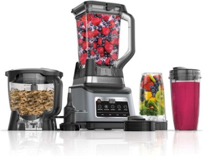 Picture of Ninja Professional Plus Kitchen System, 1400WP, Auto-iQ, Grey, BN801 | 5 functions for smoothies, chopping & dough with Auto-iQ. 72-oz blender pitcher, 64-oz processor, (2) 24-oz cups.