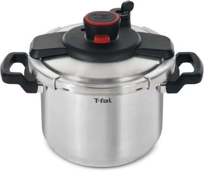 Picture of T-Fal Clipso Stainless Steel Pressure Cooker, 6.3 Quart, Recipe Book, Steam Basket, Easy-Open Lid, Secure Locking System, Adjustable Pressure Valve, Induction Cookware, Pots and Pans, Kitchen, Silver