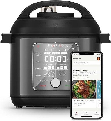 Picture of Instant Pot Pro Plus 10-in-1 Multi-Cooker, Electric Pressure Cooker, Slow Cook, Rice/Grain Cooker, Steamer, Sauté, Sous Vide, Yogurt Maker, Sterilizer, & Warmer, App With 800 Recipes, Black, 6 Quart