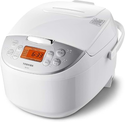 Picture of TOSHIBA Rice Cooker 6 Cup Uncooked – Japanese Rice Cooker with Fuzzy Logic Technology, 7 Cooking Functions, Digital Display, 2 Delay Timers and Auto Keep Warm, Non-Stick Inner Pot, White | japanese style, white. 7 cooking functions, digital display, 2 delay timers, auto keep warm, non-stick inner pot