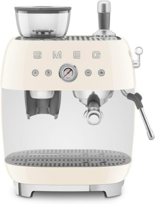 Picture of Smeg EGF03 Semi-Automatic Espresso Machine with Built-In Grinder, Dual Thermoblock, 50’s Retro Style – Cream (120 V)