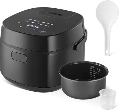 Picture of Amazon Basics Rice Cooker 6-cup Uncooked 12-cup Cooked, Micon with Fuzzy Logic, Keep Warm, Black