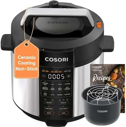 Picture of Cosori Pressure Cooker 6QT, 9-in-1, Ceramic Coating Pot, 12 Safety Features | Rice Cooker, Slow Cook, Sous Vide, Saute, Stainless Steel, 1100W, Silver