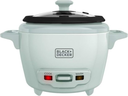 Picture of BLACK+DECKER 3-Cup Rice Cooker with Ceramic Pot, Surf Spray | Compact rice cooker with ceramic nonstick pot, automatic keep warm and one-touch operation.